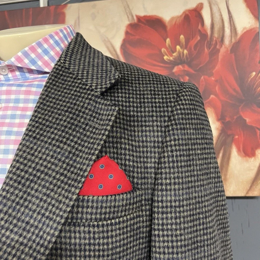 Vintage‎ Robert Stock Blazer Sport Coat Mens 40L Long Wool Flannel Gray/Navy